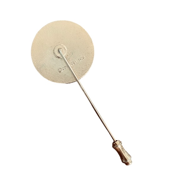 Vintage Centennia Enamel Lapel Pin Merry Christmas Green Gold Signed Stick Pin - Picture 3 of 5